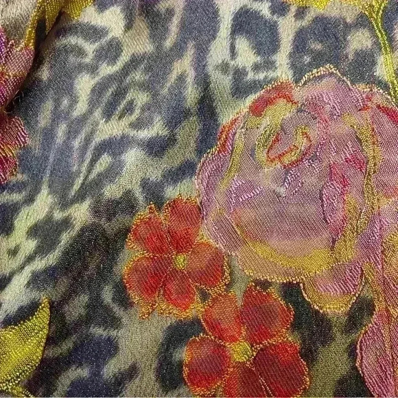 Coldwater Creek Animal Rose Shimmer Floral Print Reversible Jacket Size L Boho - Picture 15 of 16
